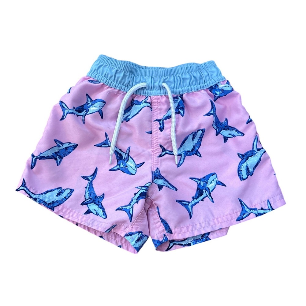 Floatimini Swim Trunks Kids Pink Blue Shark Print Board Shorts‎ SIZE 2T